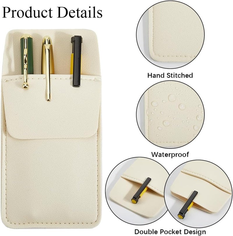 CALFOVERA 3PCS Genuine Leather Pocket Protector Pen Pouch Holder Multipurpose Pencil Pocket Protector Cowhide Heavy Duty Tool Organizer for Nurse Teacher Shirts Hospital Office (White) - Image 5